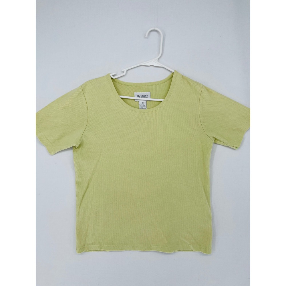 Christopher & Banks Ribbed Knit Scoop Neck Short Sleeve Top Lime Green Size M